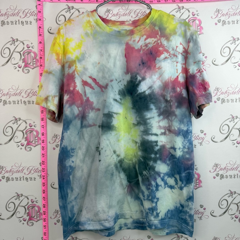 George T-shirt rainbow Tie-Dye Short Sleeve Tee in Yellow, Blue, Pink